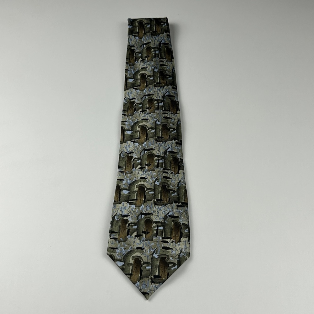 Vintage 1996 J. Garcia In the Park Blue Green Abstract 100% Silk Tie Korea